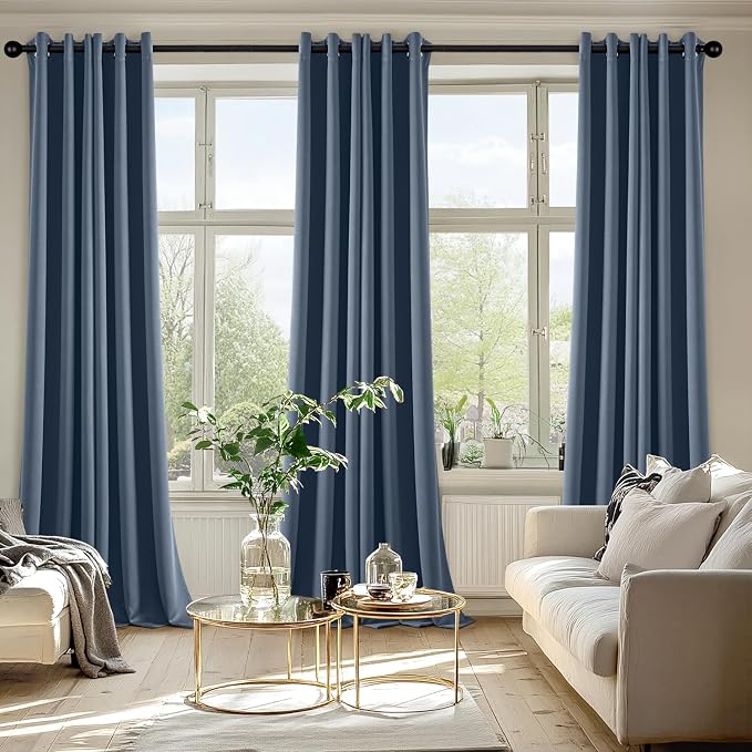 MIULEE Blackout Curtains for Bedroom 2 Panels 40 x 90 Inch Long Stone Blue | Thermal Insulated, Living Room Darkening Grommet Drapes, Noise Reducing, Light Blocking Window Treatments