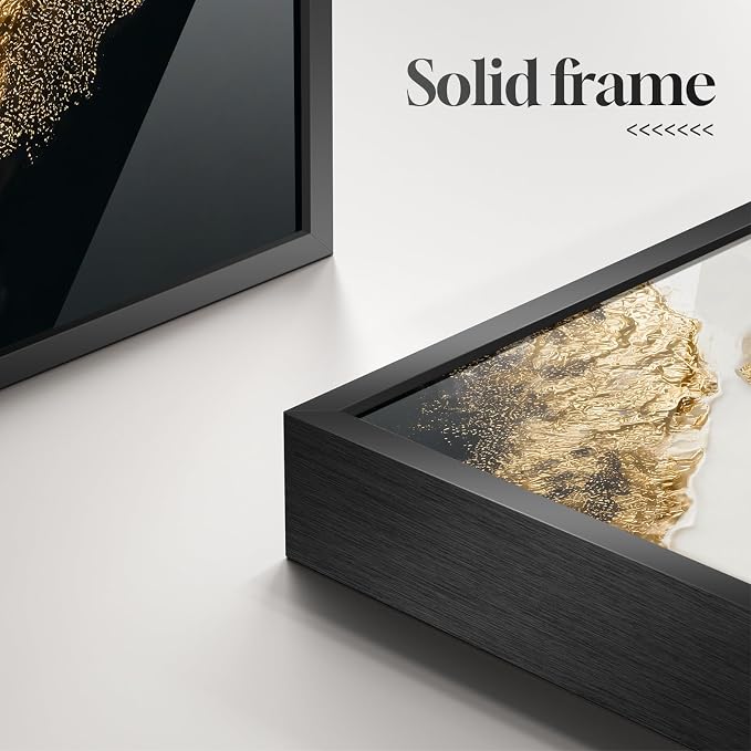 Large Framed Modern Abstract Luxury Wall Art Set, 3 Piece 24x36 In | Black white gold wall prints, Elegant marble pattern pictures, Living room bedroom dining room office wall decor