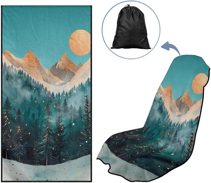 INSTANTARTS Mountain Peak Moon Car Seat Cover Protector Sweat Towel Multi-Functional Car Towel
