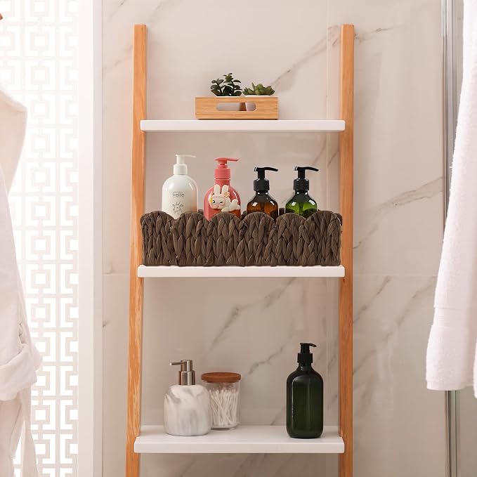Bathroom Decor Basket for Toilet Paper Storage Baskets For Organizing | For Bedroom Living Room Kitchen Home Decor Scalloped Cute Basekt With Handle for Apartment Countertop,Dark Brown