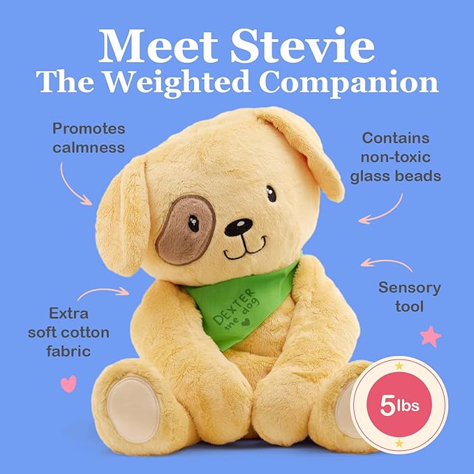 Lilly's Love Weighted Stuffed Animal, 5lb | Sensory Plush for Kids & Adults | Machine Washable Plushie w/Removable Inner | Calming Weighted Stuffed Animal for Anxiety, Dexter The Dog