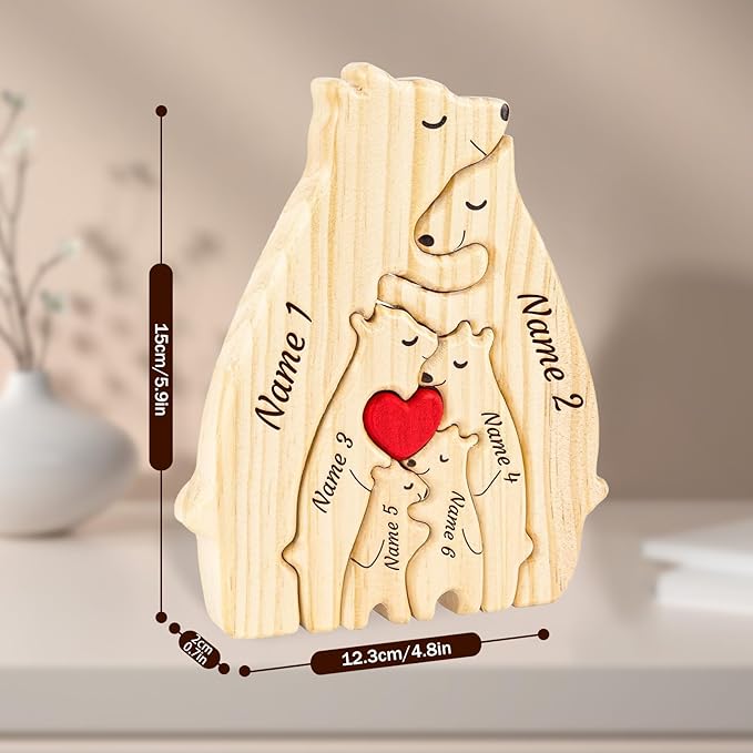 Personalized Wooden Name Puzzle Hugging Bears Family Puzzle with Names Fathers Day Home Decor Custom Mom/Dad/Family Members, Bear DecorBirthday Present (Mother and Child Bear)