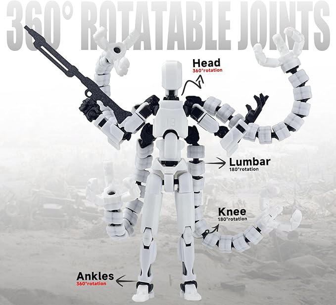 Already Assembled T13 Action Figure Accessories,T13 Multi-Jointed Movable,for Collectors Desktop Decorations t-13 Movability 3D Printed Toys (White, 5.5inch)
