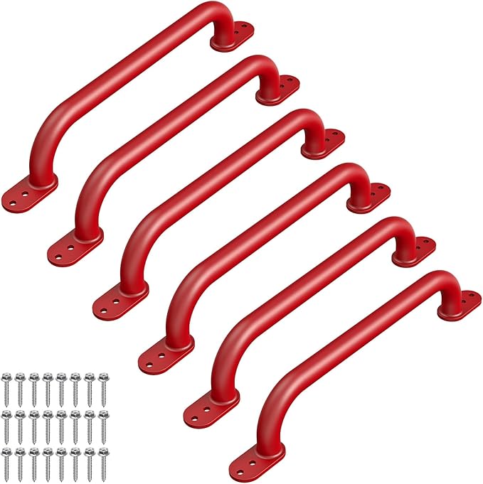 Dolibest 6 Pack 17-Inch Safety Handle, Heavy Duty Metal Safety Playground Handles, Indoor Monkey Bars, Playset Grab Handles for Kids Playhouse, Climbing Frame, Treehouse, Swing Set Accessories -Red