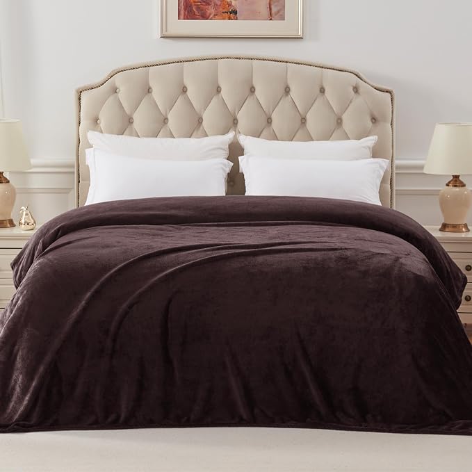 Exclusivo Mezcla Soft Fleece Blanket King Size for Bed, Coffee | 104x90 Inches, Double-Sided Brushed Flannel, Lightweight Plush Cozy Blanket for Home Decor, All Season, Machine Washable