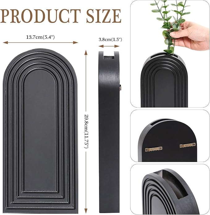 Dnnnii 2 Pack Wooden Wall Vase Set - Brown Finish Modern Farmhouse & Boho Wall Decor for Entryway, Hallway, Bathroom, Living Room, Dining Room, Narrow Spaces