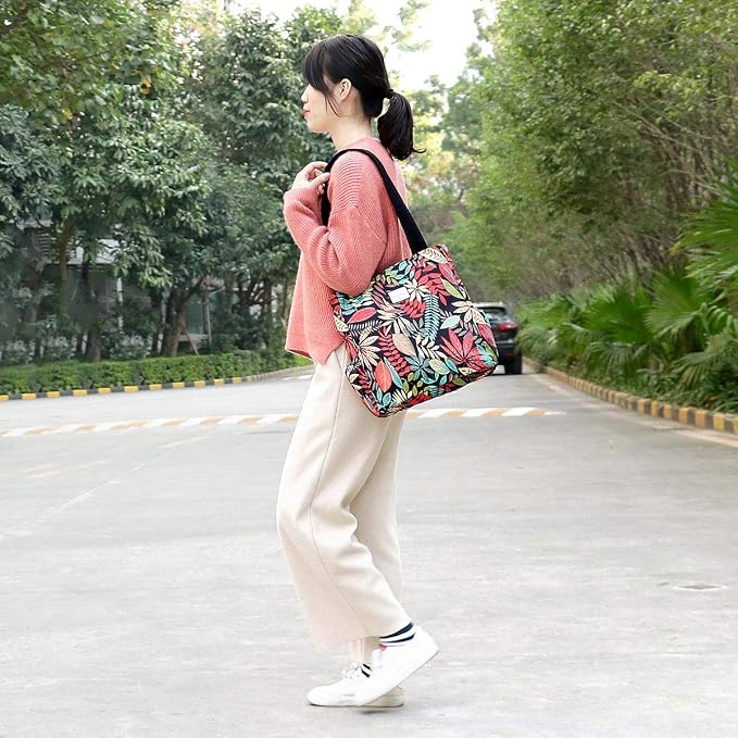 KAMO Floral Tote Bag - Waterproof Lightweight Handbags Travel Shoulder Bag for Hiking Yoga Gym Swimming Travel Beach