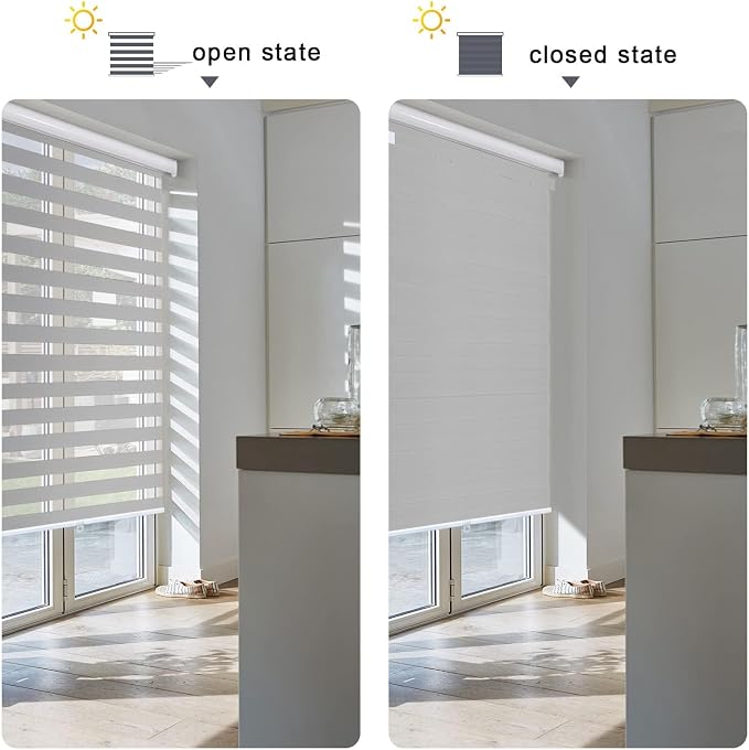 AOSKY Zebra Blinds for Windows Cordless Roller Shades for Home Free-Stop Windows Shades Dual Layer Light Control for Day and Night Easy to Install (50" W X 72" H, Grey)