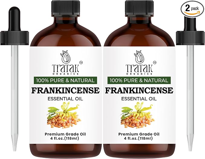 Frankincense Essential Oil 4 FL OZ – 100% Pure & Natural – Therapeutic Grade for Aromatherapy, Diffuser, Skin Care & Massage, Meditation (Pack of 2)