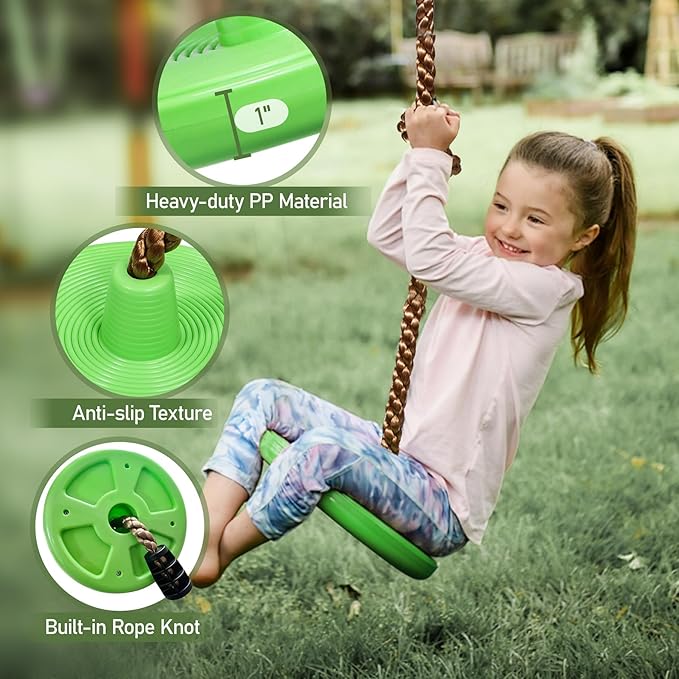 REDCAMP Pro 3-in-1 Disc Swing Seat and Rope Ladder Cambo for Trees, Heavy Duty Plastic Disc Swing Seat for Kids with Hanging Strap and Snap Hooks