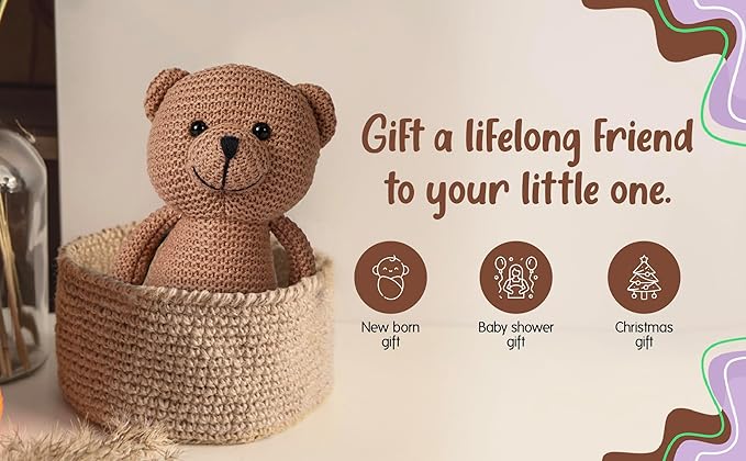 Teddy Bear, Cute, Knitted, 10" Stuffed Animal, Cotton Plush, Vintage, Brown, Unisex, 0+