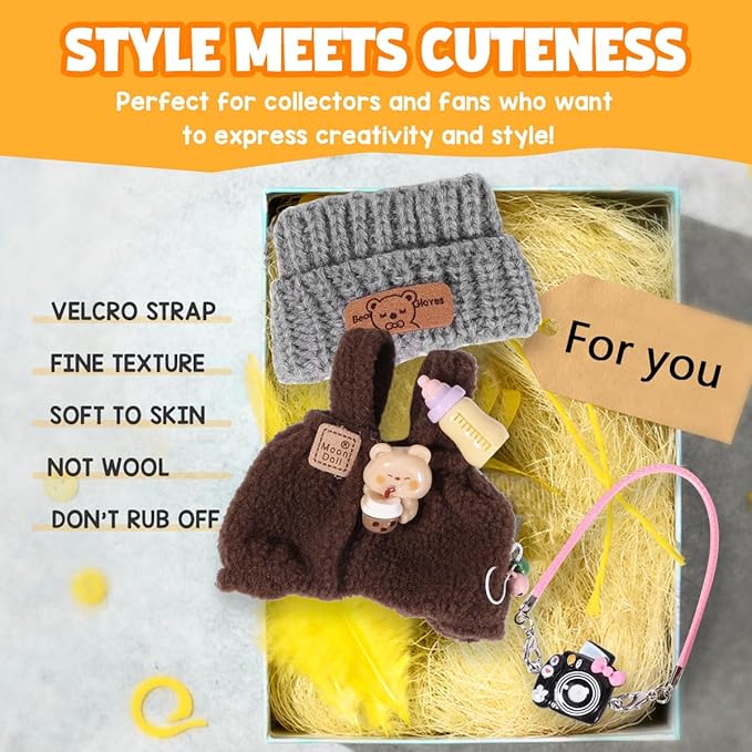 AICase for 17cm Doll Clothes/Outfit,Clothing Set for 17cm Doll,3 Piece Set Hat Clothing,Boys and Girls Stylish Adorable Clothes Accessories_Brown-14