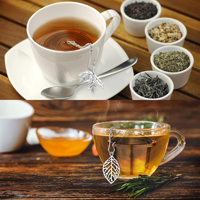 3 Sets Tea Infusers Steeper for Loose Leaf Tea Holder Stainless Steel Tea Ball Mesh Strainer Filters with Drip Trays and Pendant(Forest Style)