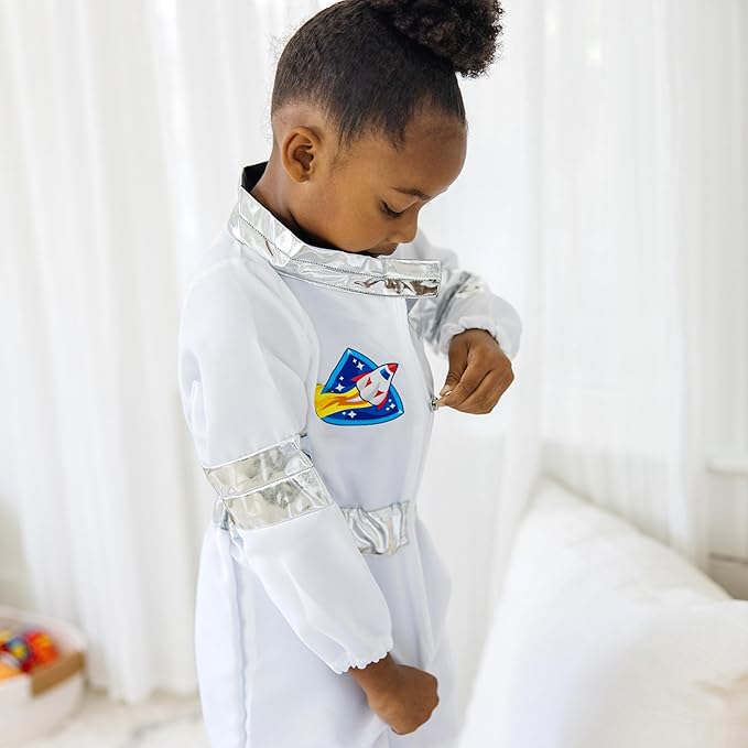 Melissa & Doug Astronaut Costume Role Play Space Set (5-Piece) - Jumpsuit, Helmet, Gloves, Name Tag - Pretend Astronaut Outfit with Realistic Accessories, Kids Dress Up for Toddlers & Children Ages 3+