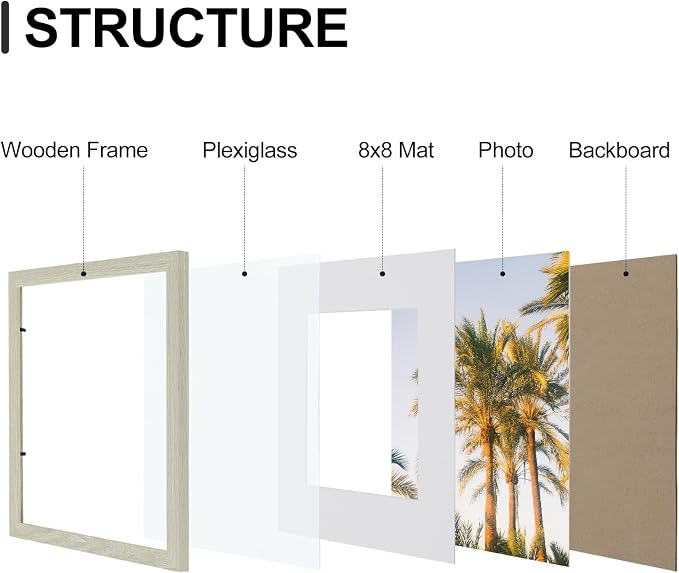 Vittanly 12x12 Picture Frames Set of 9 for Wall Mounting, Driftwood | Display Pictures 8x8 with Mat or 12x12 without Mat for Wall Mounting, Square Photo Frames for Home Decor, Engineered Wood
