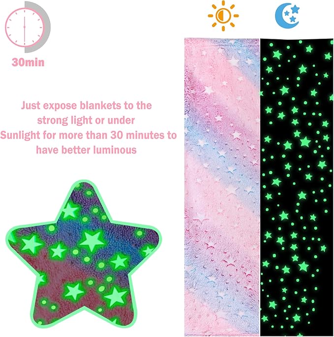 Softan Kids Stars Throw Blanket Glow in The Dark, Kids Blanket Gifts for Girls & Boys, Soft Cozy Flannel Luminous Stars Blanket for Sofa Couch Bed, Christmas Birthday Gift, 30x40IN