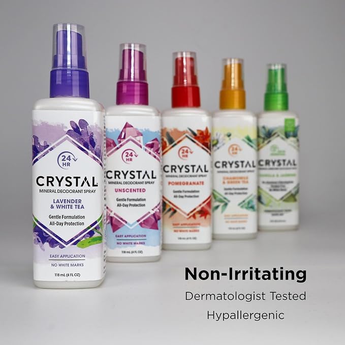 Crystal Essence Mineral Deodorant Spray, Unscented, All Over Body Deodorant, 4 Fl Oz