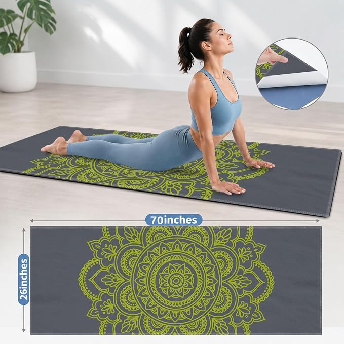 Yoga Mat Towel, Hot Yoga Non Slip with 4 Corner Pockets, 70 x 26 in | Soft Absorbent Microfiber With Four Corner Pockets, Fits Over Yoga Mats For Hot Yoga, Pilates, Gym, And Travel