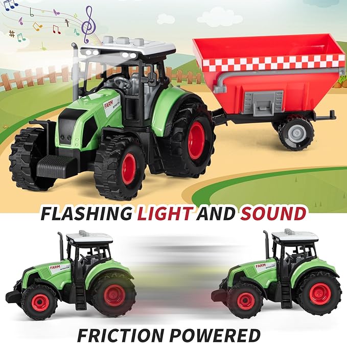 Farm Animal Toy Set with Red Barn, 33Pcs Farm Barn Playset for Kid Toddler 3-5 5-7 Year Old including Animal Figure Farmer Tractor and Farm Life Accessories Horse Cow Sheep Goose Duck Cat Dog