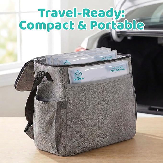 [36 Counts] Newnice Upgraded Drawstring Potty Liners with 20s Quick Absorb Pads, Travel Potty Bags for Toddler Road Trips, Portable Toilet Refills Fit OXO Tot 2-in-1 & Commode Chairs