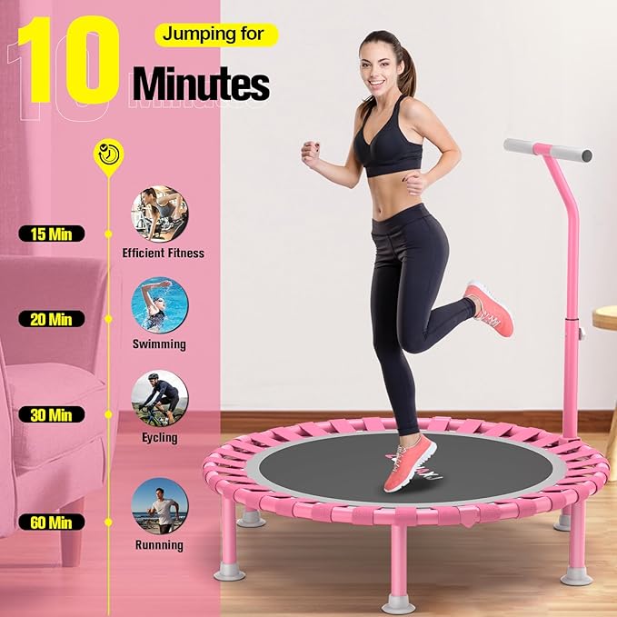 ZCMHAXJ Foldable Mini Trampoline, 40" Rebounder Trampoline for Adults & Kids, 450lbs Capacity with T-Shaped Adjustable Bar, Indoor Fitness Workout Exercise Equipment