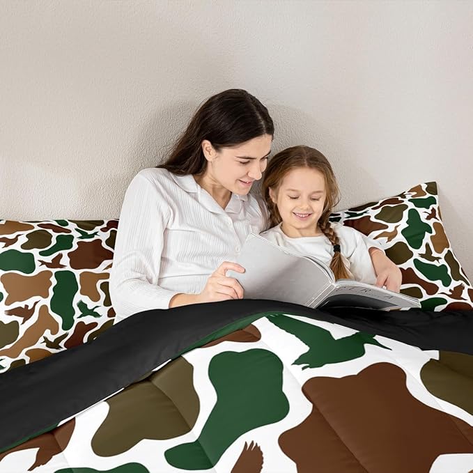 Erosebridal Camo Army Comforter Set Full Size Hunting Duck Bedding Set for Adults Teens Military Camouflage Comforter Wild Farmhouse Woodland Quilt Bedroom Decor