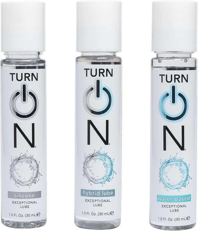 Turn On Assortment Sampler 3-Pack Essentials - Silicone, Water-Based, and Hybrid Lubes for Men, Women, and Couples | Paraben-Free, Gluten-Free, Stain-Free, Travel-Friendly, 1 fl oz Each