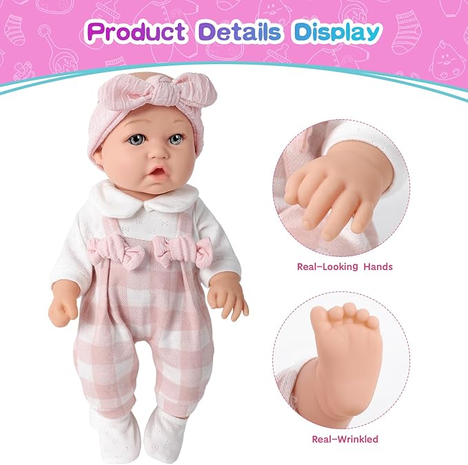 12'' Baby Doll and Clothes Accessories Playset with Feeding Bottle Pacifier First Baby Dolls for Toddlers 36 Months and Up