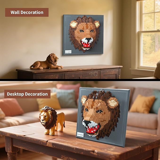 Lion Animal 3D Wall Art Micro Mini Building Blocks Set for Adults, Unique Home Wall Decor or Table Display, No Compatible with Lego, Ideal Birthday Toy for Kids Teens (2005 PCS)