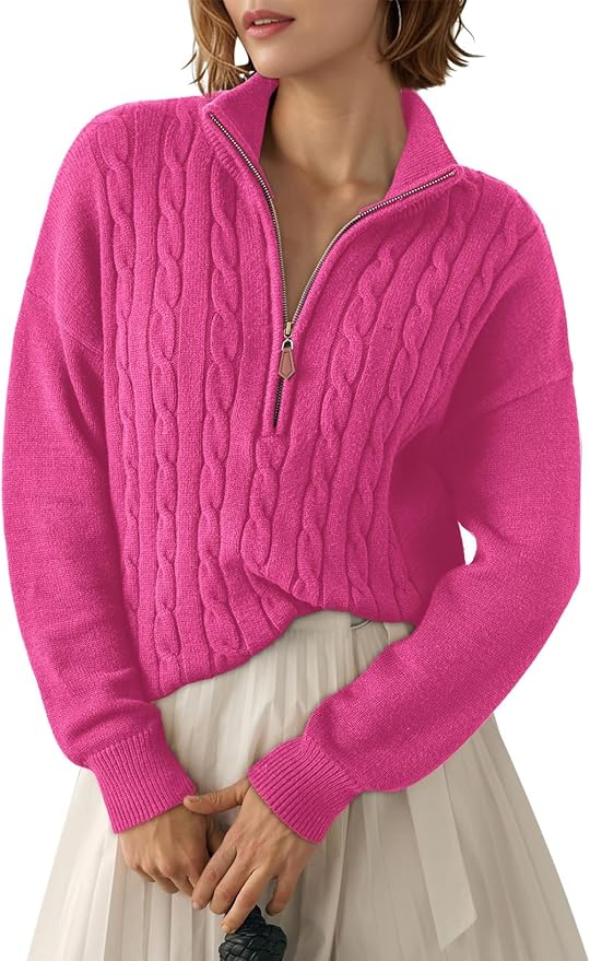 Dokotoo Women's Sweaters 2026 Fall Winter Quarter Zip Ribbed Cable Knit | Long Sleeve,Polo Neck,Lightweight Knit Pullover,Soft Comfy Tops,Casual Trendy Outfits,Fashion Clothing
