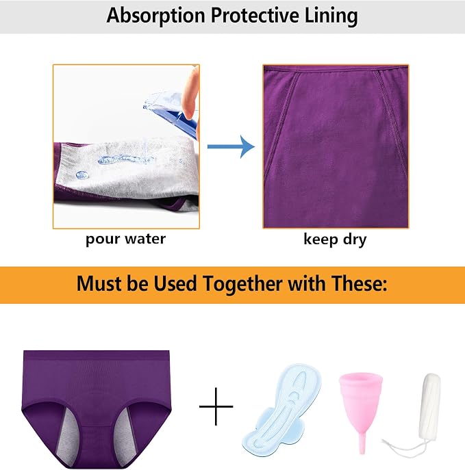 JojoQueen Period Underwear for Women Menstrual Panties Cotton Postpartum Easy Clean Teens Brief