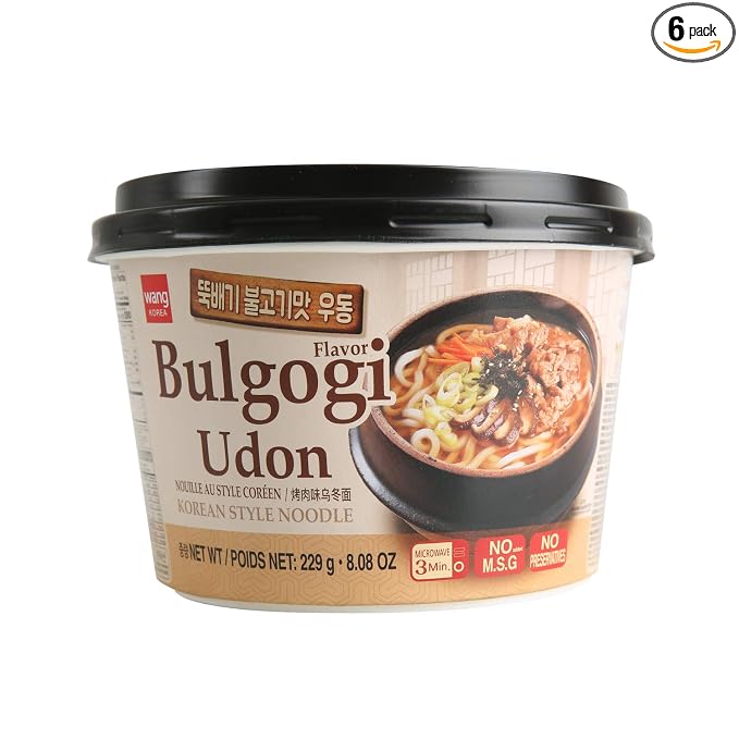 Wang Korean BBQ Bulgogi Flavored Udon Noodle Bowl | No MSG Added, No Preservatives, 290 Calories Per Meal, Instant Meal, Ready in 3 Minutes, Microwaveable Bowl (Pack of 6)