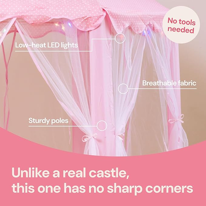 PLAYVIBE Princess Tent - 55 x 53 in, Toddler - Starry LED Lights Kids Tent - Cozy Indoor Playhouse - Portable & Easy Assembly Toddler Playhouse, CGift Idea for Kids & Grandkids