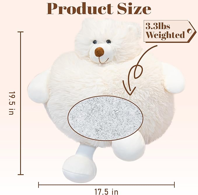 Weighted Stuffed Animals Bear - 20 Inch - 3.3 lb - White Polar Bear Stuffed Animals - White Stuffed Bear - Weighted Throw Pillow - Gift for Adults and Kids