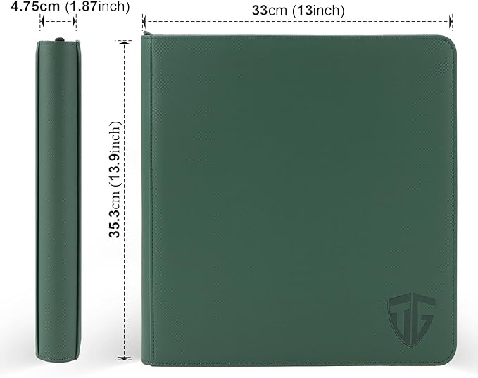 12 Pockets Trading Card Zipper Binder for 720 Cards| Secure Side Loading Pockets | Trading Card Album Folder | Compatible with YuGiOh, MTG (Dark Green 12)