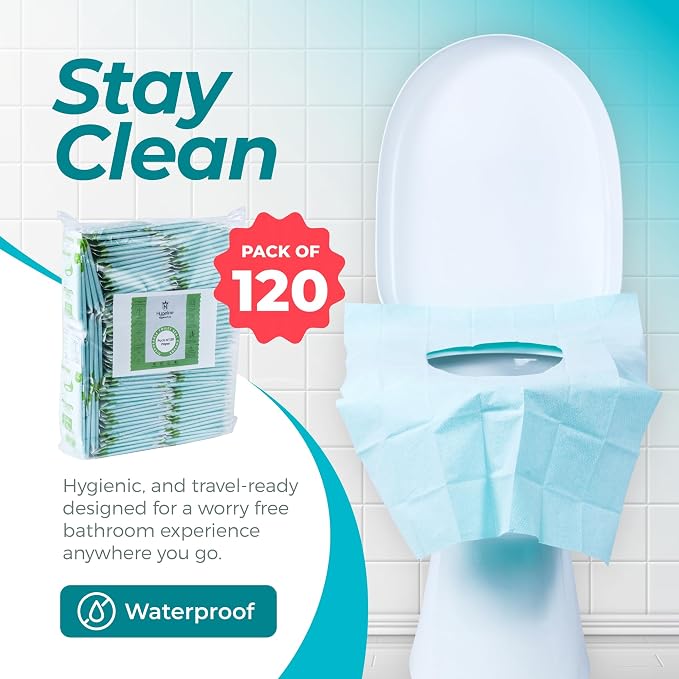 Pack 120 X-Large Disposable Toilet Seat Covers PE Material | Travel Toilet Seat Covers for Adults and Potty Training, Premium Toilet Seat Liners for Public Restrooms