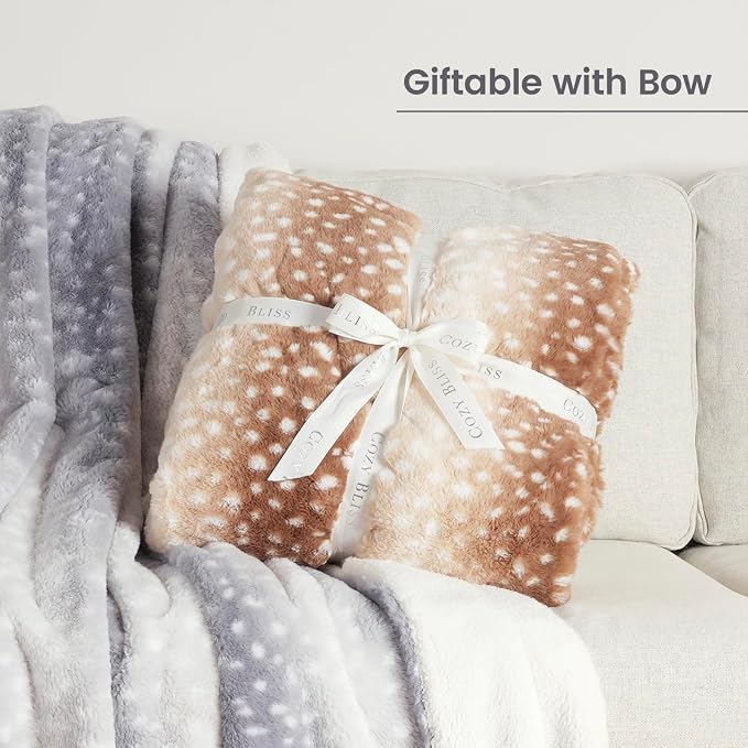 Cozy Bliss Luxury Faux Fur Throw Blanket Animal Print, Non Shedding Double Sided Sherpa Blankets Super Soft Fluffy Thick Warm Throws Home Decor for Christmas Couch Bed Sofa Women (Grey, 50x60 Inches)