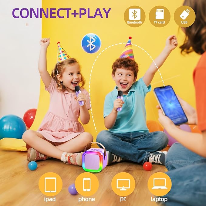 Kinglucky Mini Karaoke Machine for Kids, Top Birthday Gift Pick for Girls Ages 3, 4, 5, 6, 7, 8, 9, 10, 11, 12 Years Old, Kids' Personal Video Players Accessories with 2 Mics & 5 Voice Effects, Purple