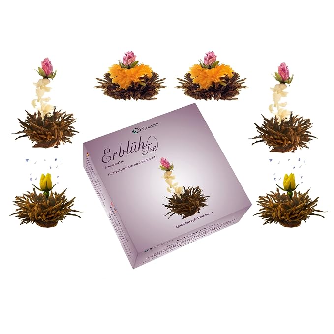 Creano Flowering Tea – Flower Tea Ball Gift set with 17oz Glass Teapot - Black tea