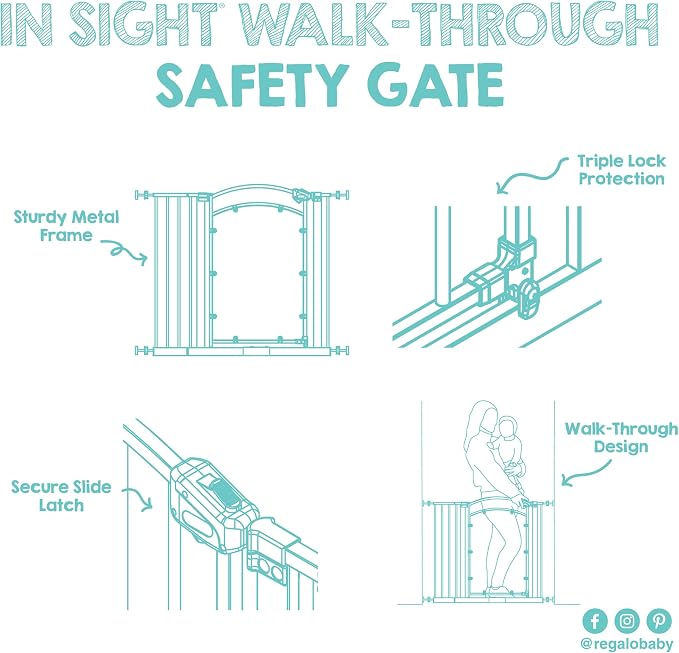 Regalo Safety 29.5–37” Clear Walk Through Baby Gate for Doorways & Bottom of Stairs, Pressure Mounted Baby Gate with Door for Toddlers & Pets, Tested & Trusted, American Designed, Family Owned