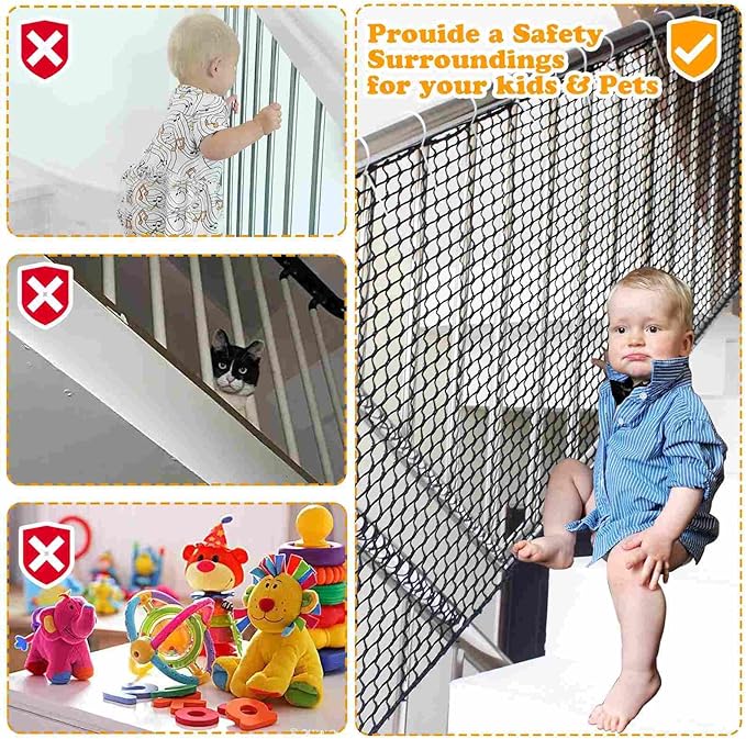 Balcony Netting for Pets，Apartment，Stair，Trampoline，Playground，Child Safety Rope Net，Driveway Net for Kids Safety，Baseball Softball Net Sports Netting (6.6ft×6.6ft, Black)