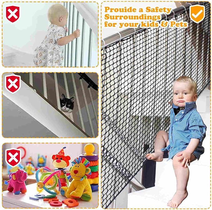 Balcony Netting for Pets，Apartment，Stair，Trampoline，Playground，Child Safety Rope Net，Driveway Net for Kids Safety，Baseball Softball Net Sports Netting (6.6ft×9.9ft, Black)