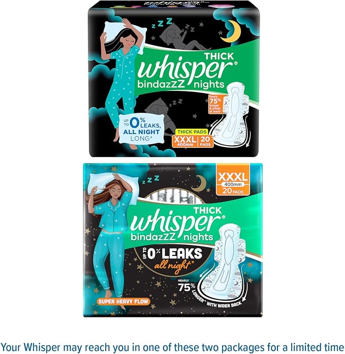 Whisper Ultra Night Sanitary Pads for Women, XXXL 20 Napkins