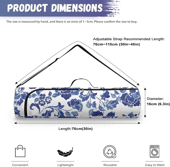Yoga Mat Bag with Adjustable Shoulder Strap and Handle Zipper, 30in Wide x 6.3in Diameter for Yoga Mat Storage