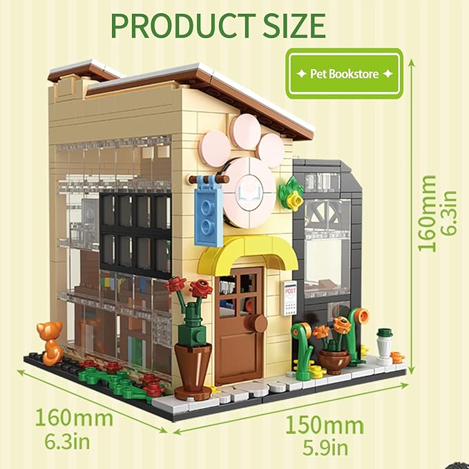 FANTASY&Co. Pet Bookstore Building Blocks Set - 640PCS, Creative Playset for Kids 6+, STEM Educational Toy, Compatible with Lego