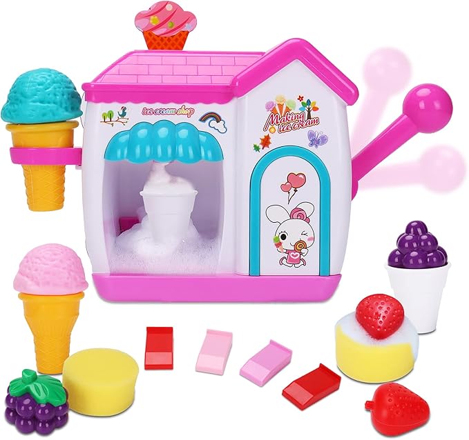 AugToy Bath Toys for Toddlers 3-5 Years, Ice Cream Foam Maker Bath Toys for Kids Ages 4-8, Bubble Pretend Cake Play Set Bathtub Toys Age 3 4 5 Year Old Girls Boys Valentines Birthday Gifts Idea