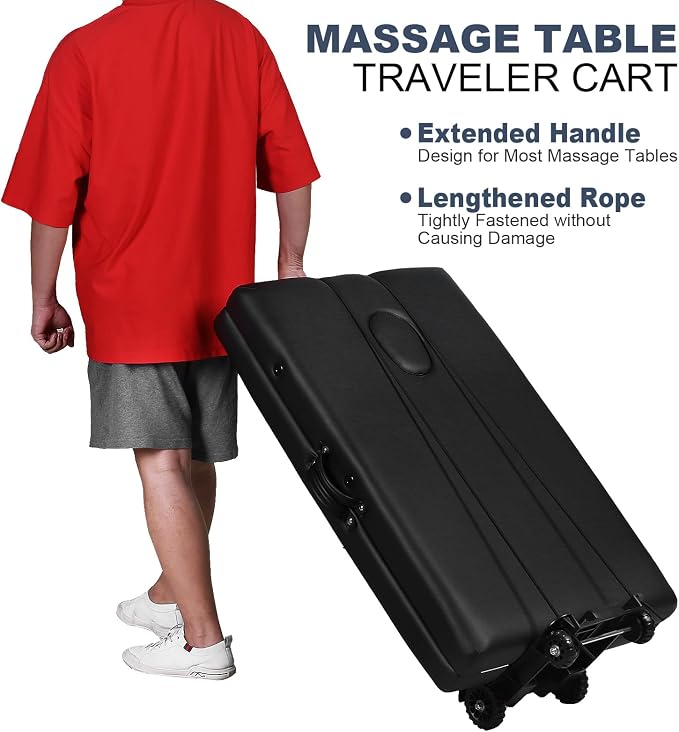 Masajeo Massage Table Cart Portable Massage Table Traveler Cart Massage Table Cart with Wheels Portable Massage Table Carrier Trolley Telescoping Handle Fits Most Sizes Sturdy Foldable Light Durable