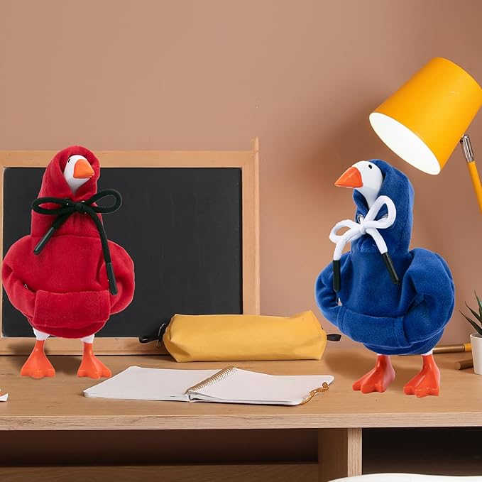 2 Pcs Desk Goose Outfits 7 Inches, Mini Desk Goose Clothes Hoodies 7 Inch Porch Goose Costume Desk Goose Accessories for Magnetic Goose Statue Table Decor (Red & Blue)