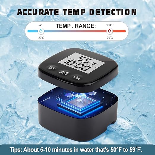 Ice Bath Thermometer - Floating Water Temperature Gauge with Timer