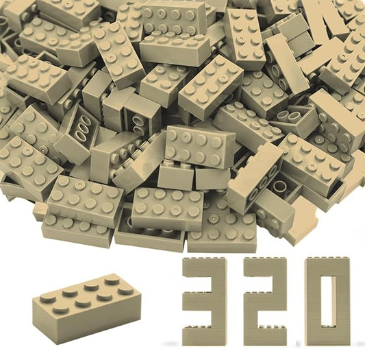 Building Bricks 320 Pieces, Tan Bricks Bulk Kit, Basic Parts Accessories, Classic Creative Building Blocks Set, Compatible